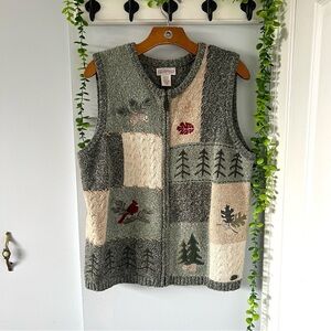 Northern Reflections Green and Cream Patchwork Zip Sweater Vest